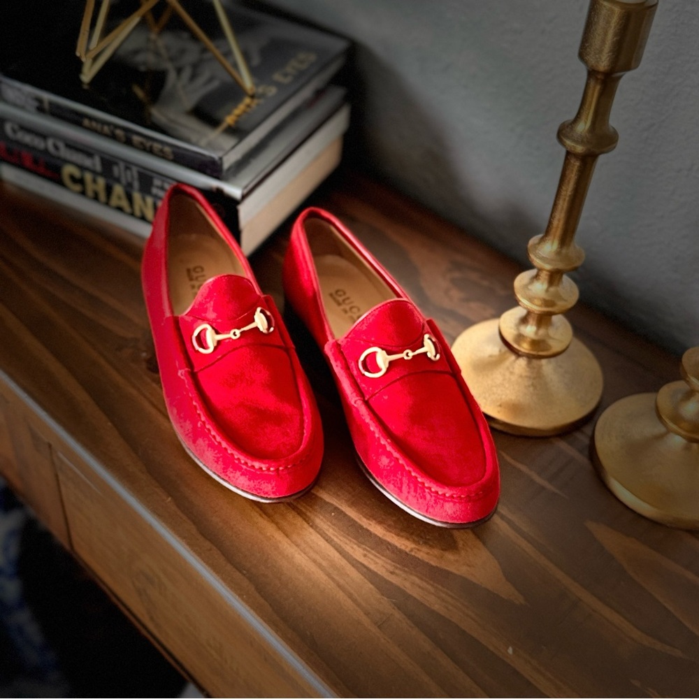 Gucci Red Leather Sole Loafers - Picture 1 of 11